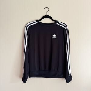 Adidas Black + White Chiffon 3 Three Stripe Arm Long Sleeve Top - XS